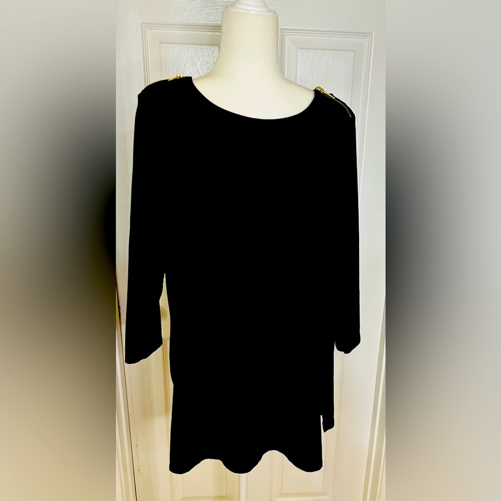 Michael Kors Top Black Tunic  Gold Hardware Style Long Sleeve Size 2X